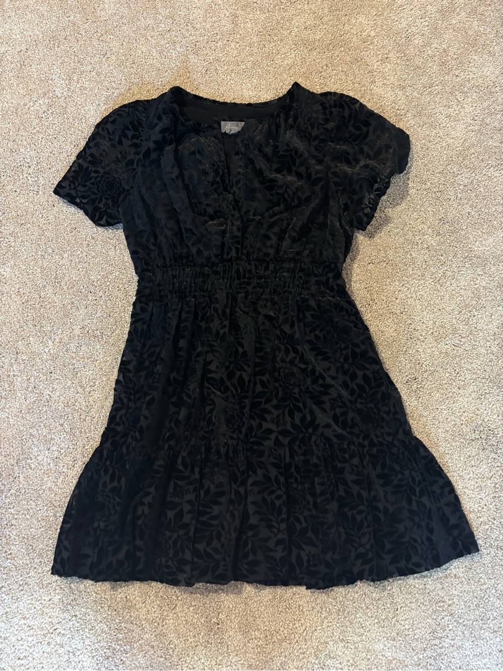 Anthropologie Somerset Women's Black Short Sleeve Velvet Burnout Dress